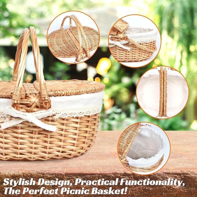 HapTim Wicker Picnic Basket for 2 with Lid - Unique Gifts Ideas for Couple, Engagement, Wedding, Bridal Shower, Family, Christmas - White Elephant Gifts for Adults(Y2408-B1) - Image 4